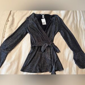 H&M Shimmering Black Wrap Top